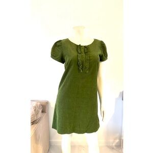 LOFT Olive Green Puff-Sleeve Ruffle Front corduroy Mini Dress